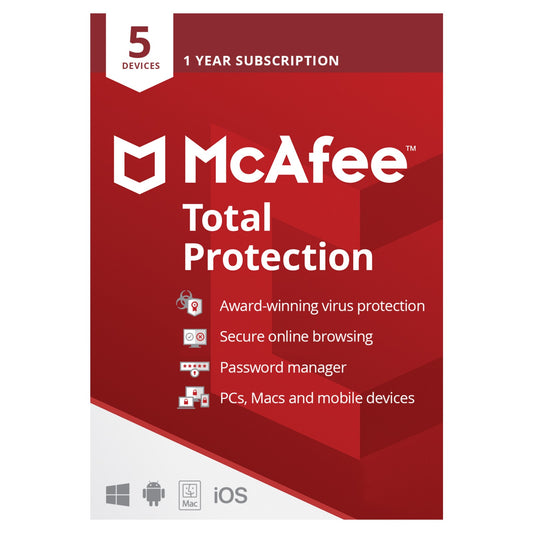 McAfee Total Protection, 5 Devices, 1 Year Licence Key