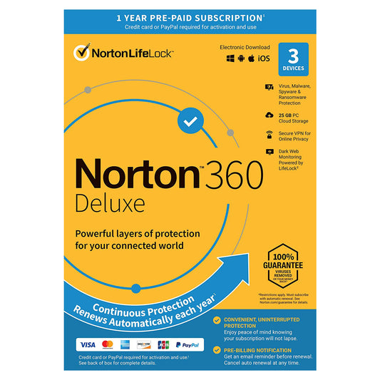 Norton 360 Deluxe, 3 Devices, 1 Year Licence Key