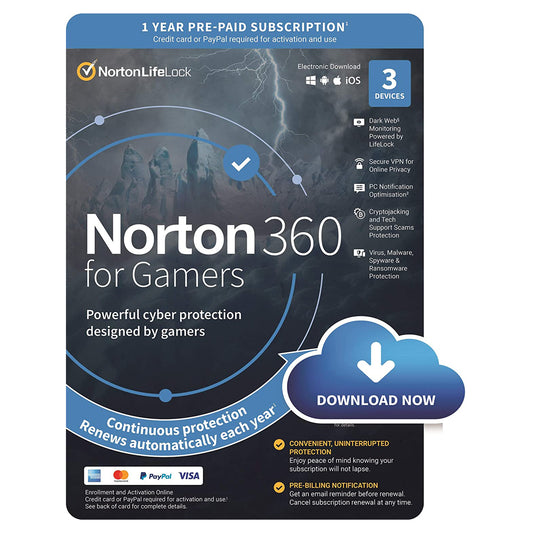 Norton 360 for Gamers, 3 Devices, 1 Year Licence Key
