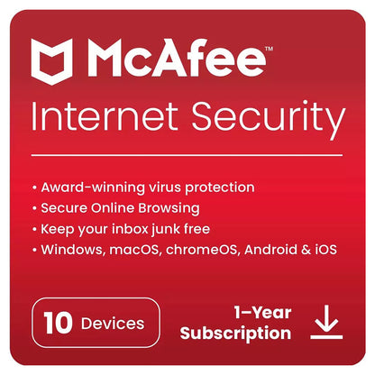 McAfee Internet Security Antivirus 10 Devices 1 Year Licence Key – Instant Download