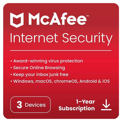 McAfee Internet Security Antivirus 3 Devices 1 Year Licence Key – Instant Download