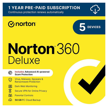 Norton 360 Deluxe Antivirus 5 Devices 1 Year Licence Key – Instant Download