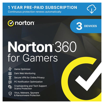 Norton 360 for Gamers Antivirus 3 Devices 1 Year Licence Key – Instant Download