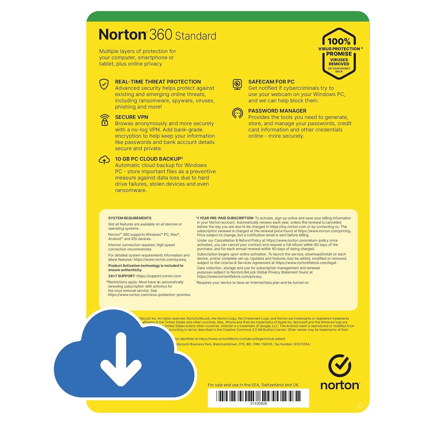 Norton 360 Standard Antivirus 1 Device 1 Year Licence Key – Instant Download