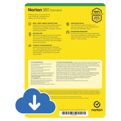 Norton 360 Standard Antivirus 1 Device 1 Year Licence Key – Instant Download